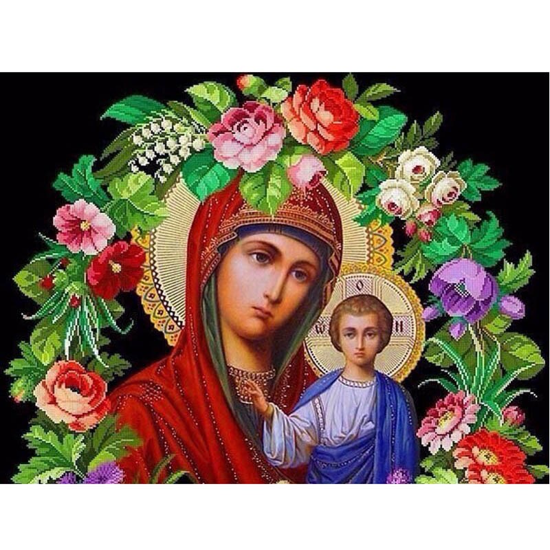 Full Round/Square 5D DIY Diamond Painting "Religion Flowers" Embroidery Cross Stitch Rhinestone Mosaic Painting Decor Gift