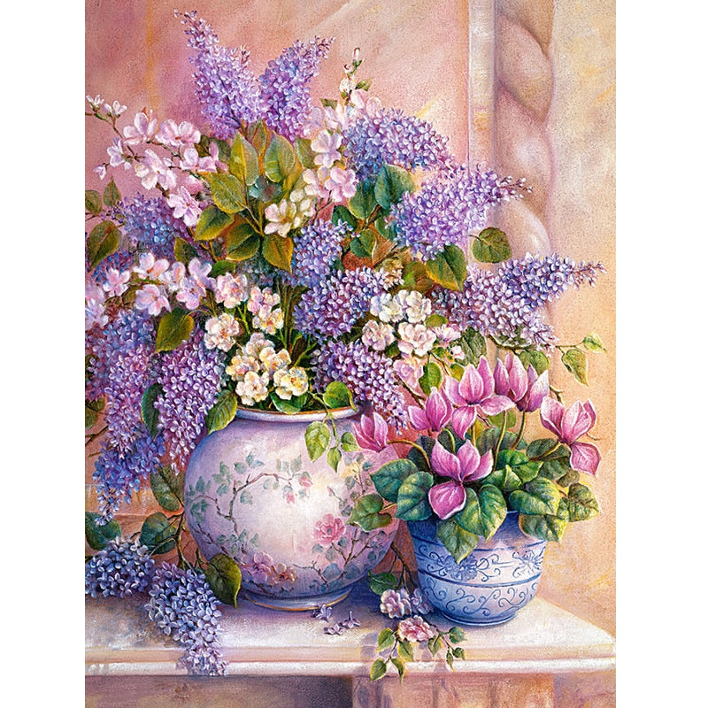 5D DIY Diamond Painting Purple Lavender Vase