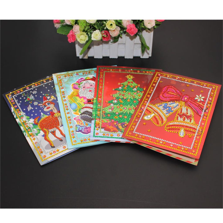 5D DIY Special-shape Cards Xmas Tree Diamond Painting Cartoon Santa Claus Merry Christmas Paper Greeting Postcards Craft