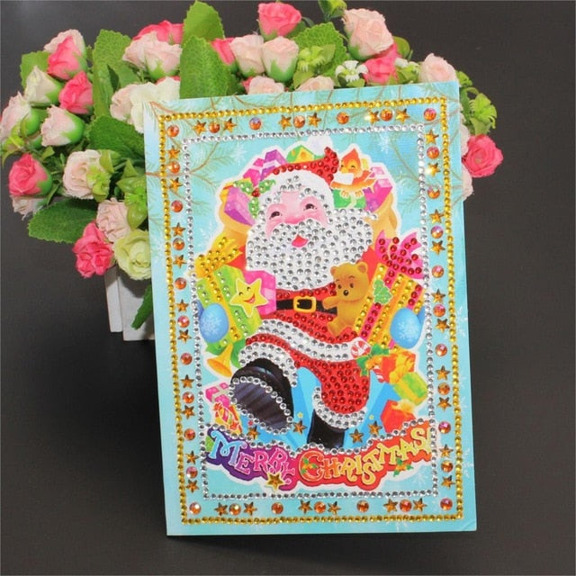 5D DIY Special-shape Cards Xmas Tree Diamond Painting Cartoon Santa Claus Merry Christmas Paper Greeting Postcards Craft