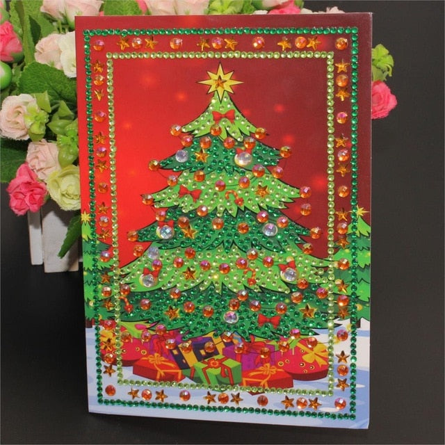 5D DIY Special-shape Cards Xmas Tree Diamond Painting Cartoon Santa Claus Merry Christmas Paper Greeting Postcards Craft