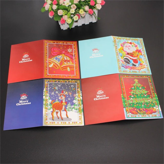 5D DIY Special-shape Cards Xmas Tree Diamond Painting Cartoon Santa Claus Merry Christmas Paper Greeting Postcards Craft