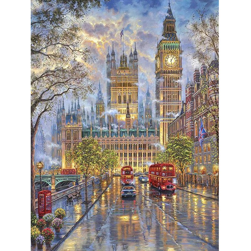 Diy 5D Diamond Painting,Church,Street,Mosaic Rhinestone Painting Diamond Embroidery Neeldlework Crafts Home Decoration