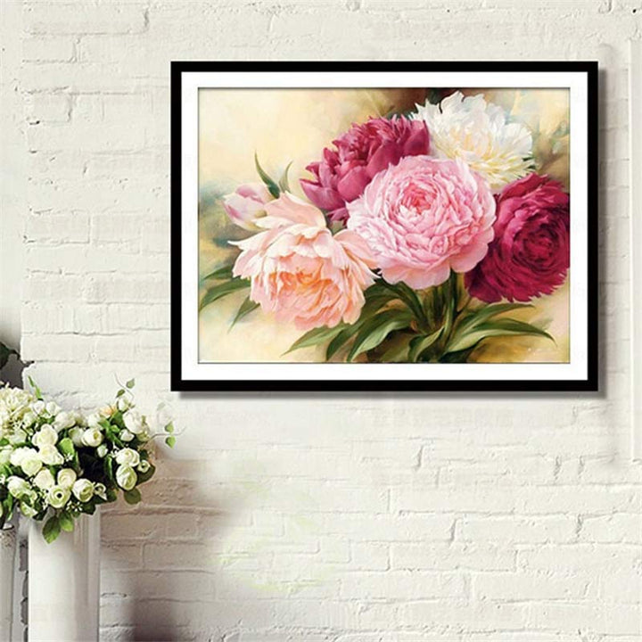 5D Full Diamonds Peony Flowers Embroidery Cross Stitch Kits Household Handmand DIY Decoration Crafts Material Package