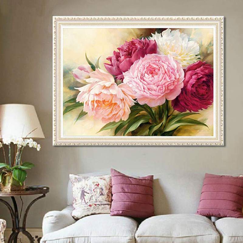 5D Full Diamonds Peony Flowers Embroidery Cross Stitch Kits Household Handmand DIY Decoration Crafts Material Package