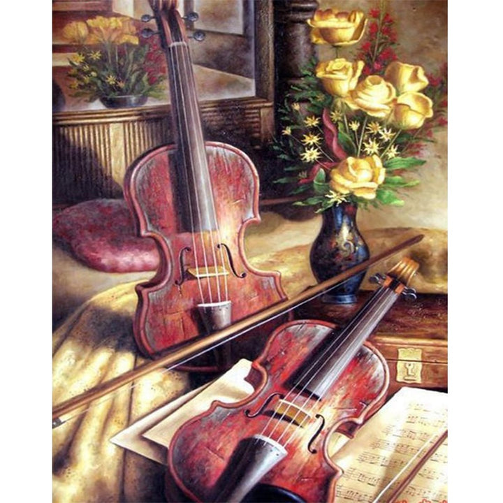 Rhinestones Embroidery DIY Diamond Embroidery Flower And Violin Mosaic Gift 5D Diamond Painting Diamond Wall Arts Decor