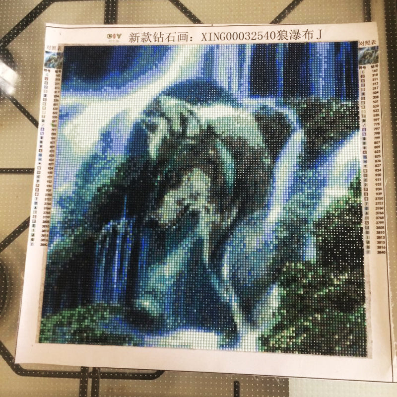 Diy Diamond Painting Wolf Waterfall Scenery