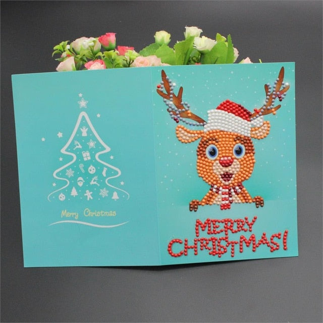 Diamond Painting Cartoon Mini Santa Claus Merry Christmas Paper Greeting Postcards Craft DIY Kids Festival Greet Cards