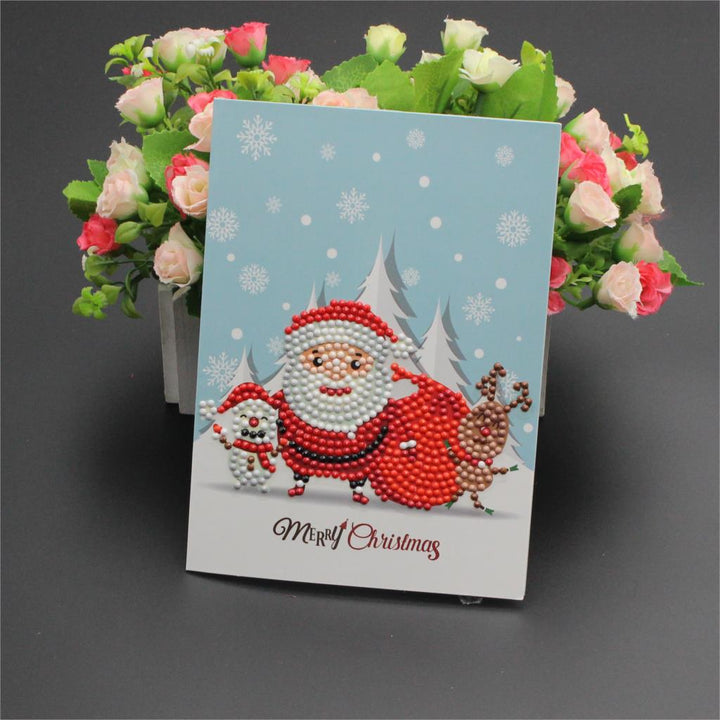 Diamond Painting Cartoon Mini Santa Claus Merry Christmas Paper Greeting Postcards Craft DIY Kids Festival Greet Cards