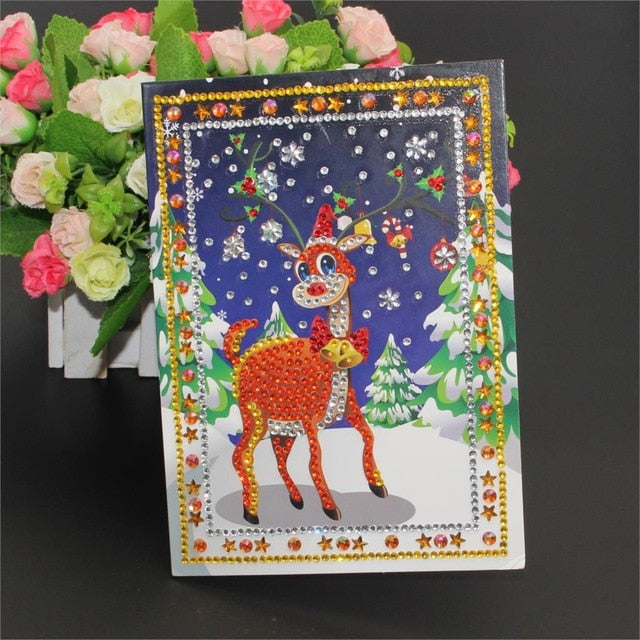 5D DIY Special-shape Cards Xmas Tree Diamond Painting Cartoon Santa Claus Merry Christmas Paper Greeting Postcards Craft