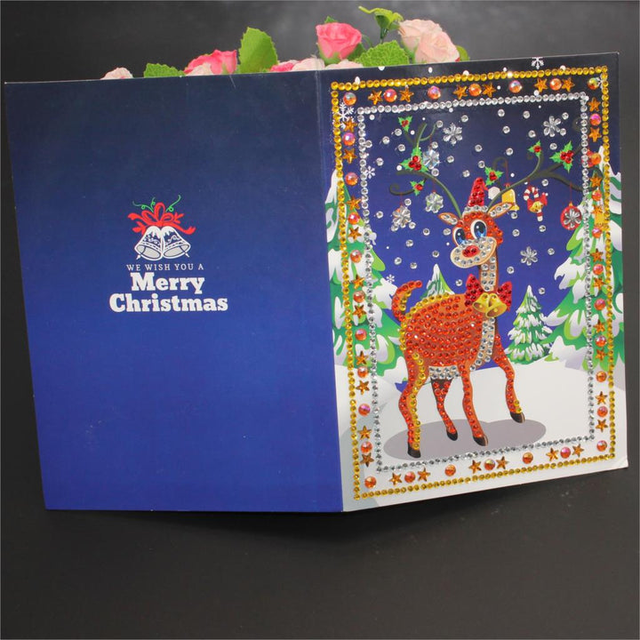 5D DIY Special-shape Cards Xmas Tree Diamond Painting Cartoon Santa Claus Merry Christmas Paper Greeting Postcards Craft