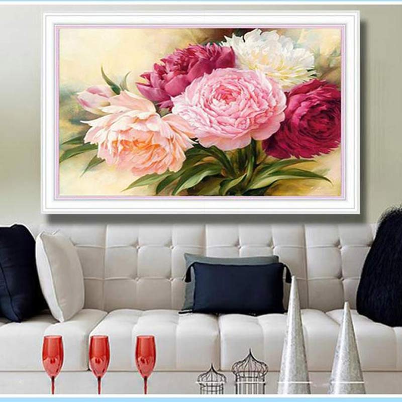 5D Full Diamonds Peony Flowers Embroidery Cross Stitch Kits Household Handmand DIY Decoration Crafts Material Package