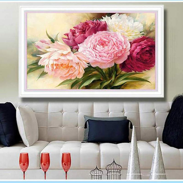5D Full Diamonds Peony Flowers Embroidery Cross Stitch Kits Household Handmand DIY Decoration Crafts Material Package