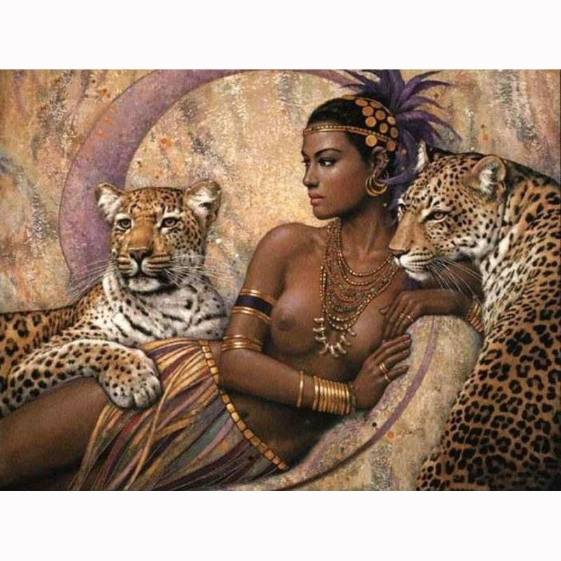 Full Square round 5D DIY Diamond Painting Naked Woman And Tigers Diamond Embroidery Cross Stitch Mosaic Sticker Gift